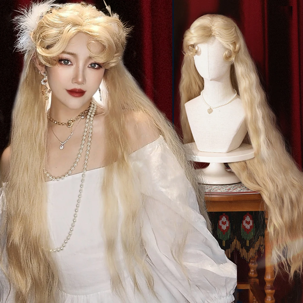 WEILAI королева принцесса стиль 39 дюймов длинные вьющиеся волосы золотые волнистые