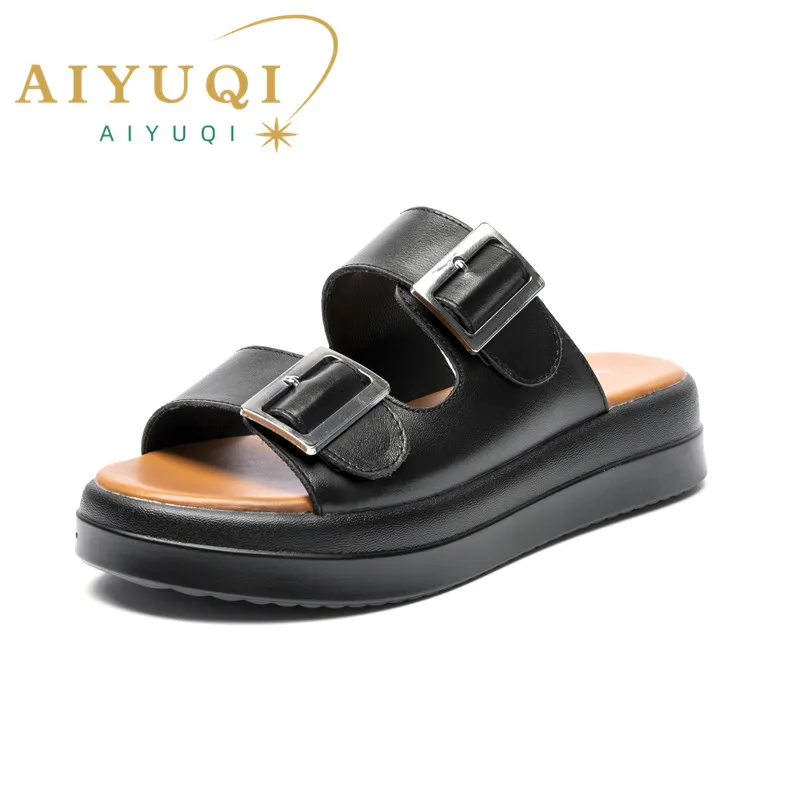 AIYUQI Women Slippers Natural Skin 2023 New Fashion Women's Summer Slippers Genuine Leather Casual Beach Slippers Women