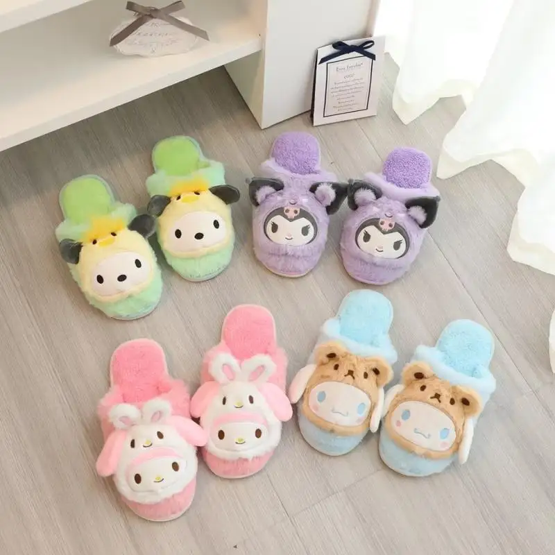 

Kawaii Anime My Melody Kuromi Cinnamoroll Sanrio Cartoon Hello Kitty Cute Girly Heart Plush Warm Home Cotton Slippers