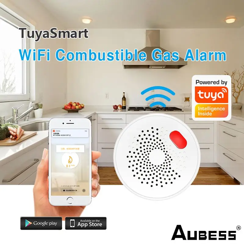 

Aubess WIFI детектор утечки газа, датчик сигнализации природного газа для дома, кухни, безопасность, поддержка APP уведомления и напоминания о тре...