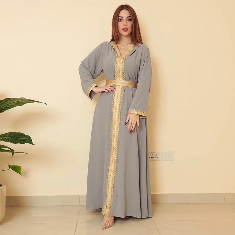 Women Hooded Abaya Dubai Turkey Muslim Dress For Eid With Belt 2022 Mubarak Moroccan Saudi Arabian Abaya New Djellaba Clothing