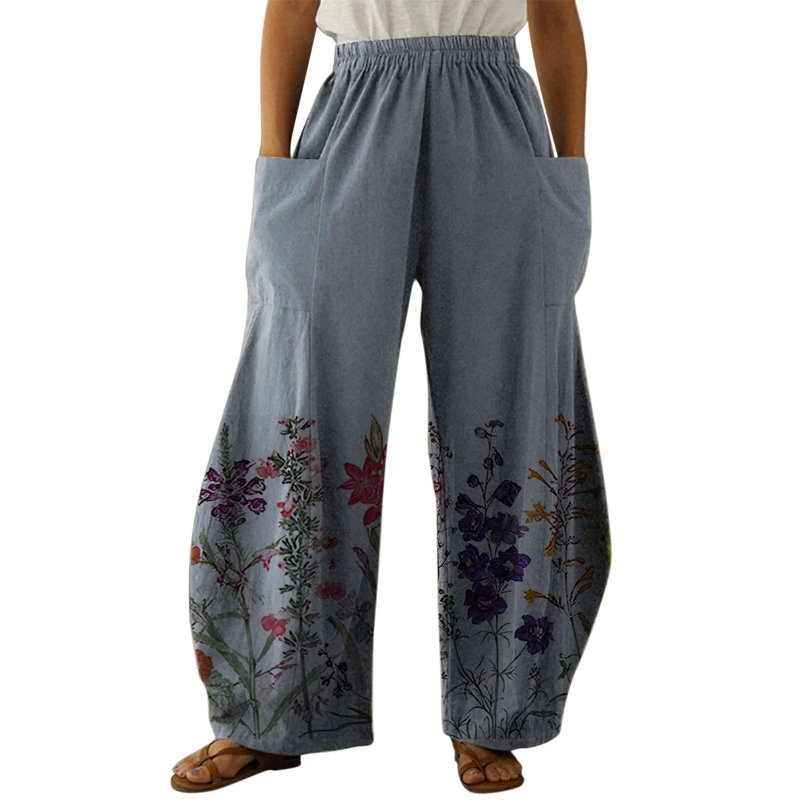 

Waist Pocket Women'S Print Oversized Loose Casual Street Clothes Retro High Waist Haren Pants Womens Casual Pants Petite Short