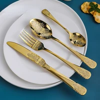 stainless steel cutlery set knife fork spoon flower pattern cutlery gold kitchen accessories