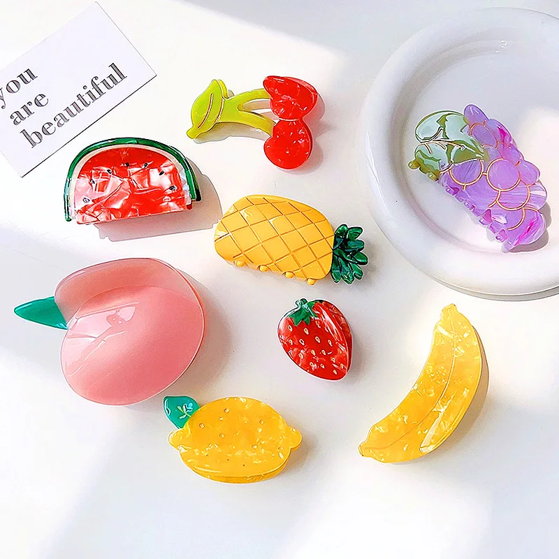 

Fruit Hairpin Women Girls Large Hair Claw Clips Cherry Watermelon Strawberry Pineapple Grape Fashion Ponytail Hair Accessories