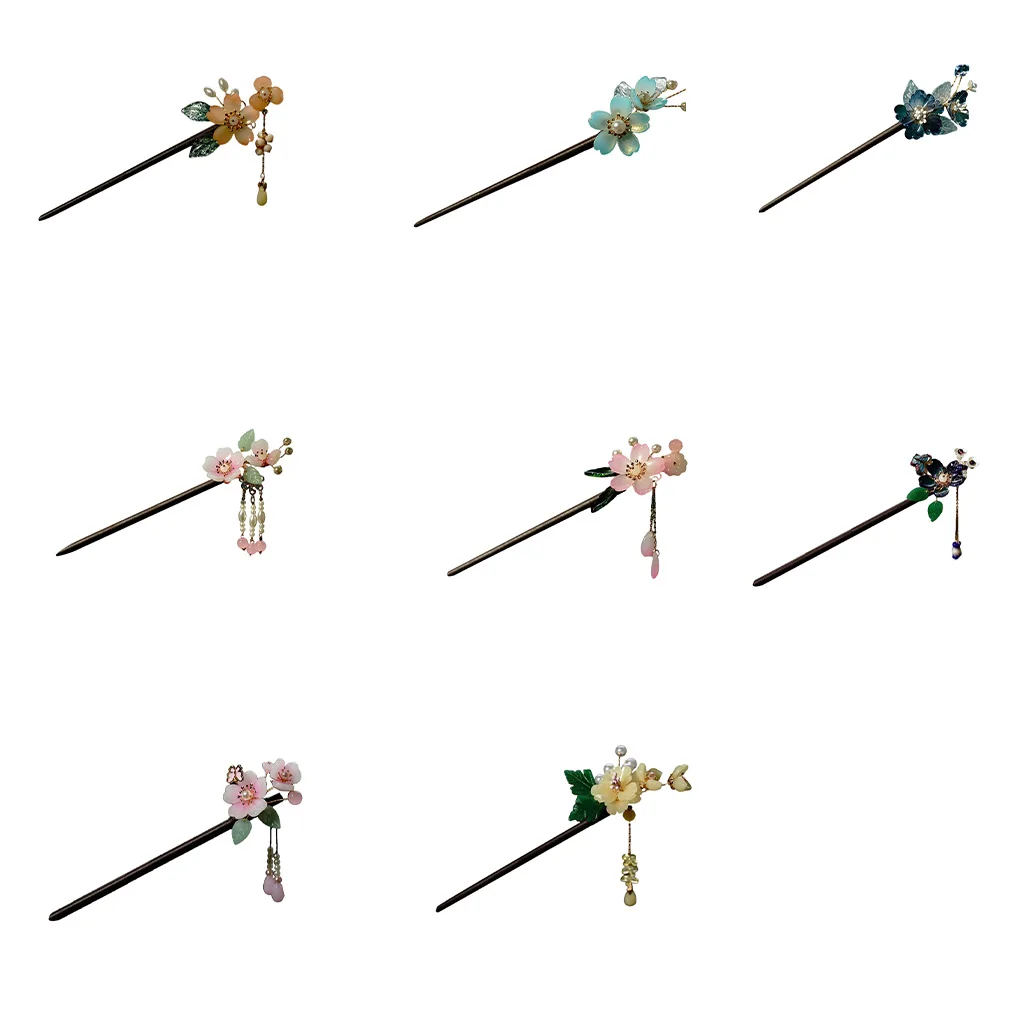 

Retro Hair Sticks Traditional Hairpin Cherry Blossom Flower Comb Crystal Tassel Classical Headwear Bridal Party