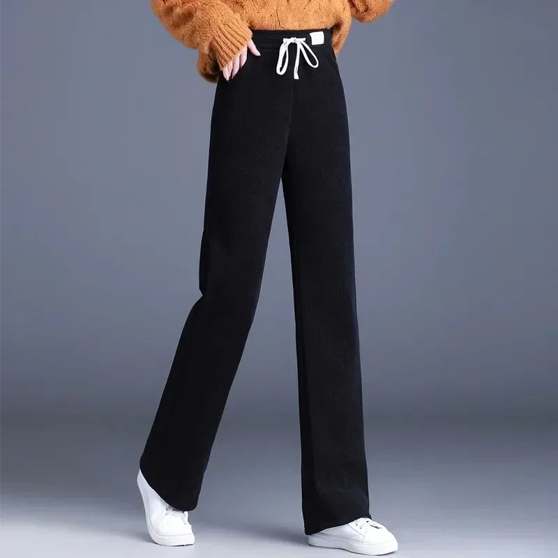 

Осенние модные повседневные штаны с высокой талией, зимние теплые плотные широкие брюки, женские брюки на шнуровке, свободные Женские панталоны 29641