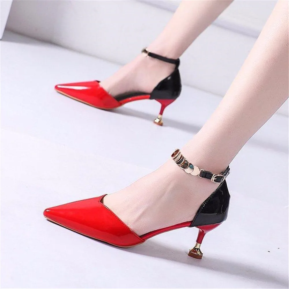 

Босоножки женские на высоком каблуке, пикантные туфли-лодочки с острым носком, мягкая кожа, ремешок с пряжкой на щиколотке, вечерние туфли д...