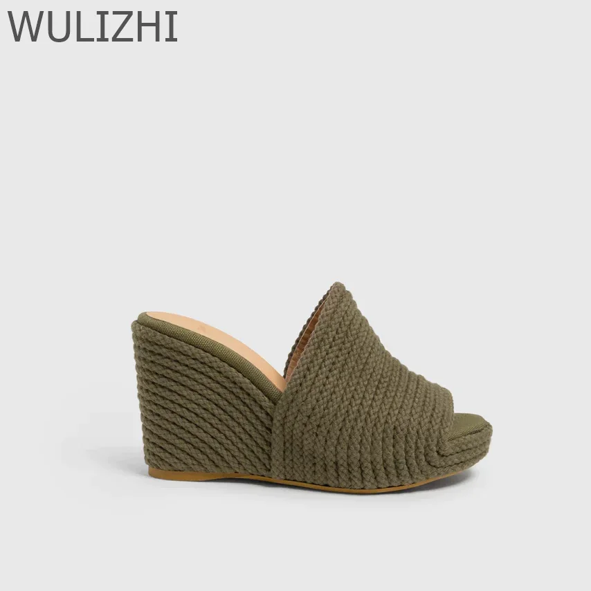 Women Shallow Casual Woven Espadarille Wedge Heels Low Platform Round Toe Slippers Striped Design Sporty Sandals Gladiator Shoes