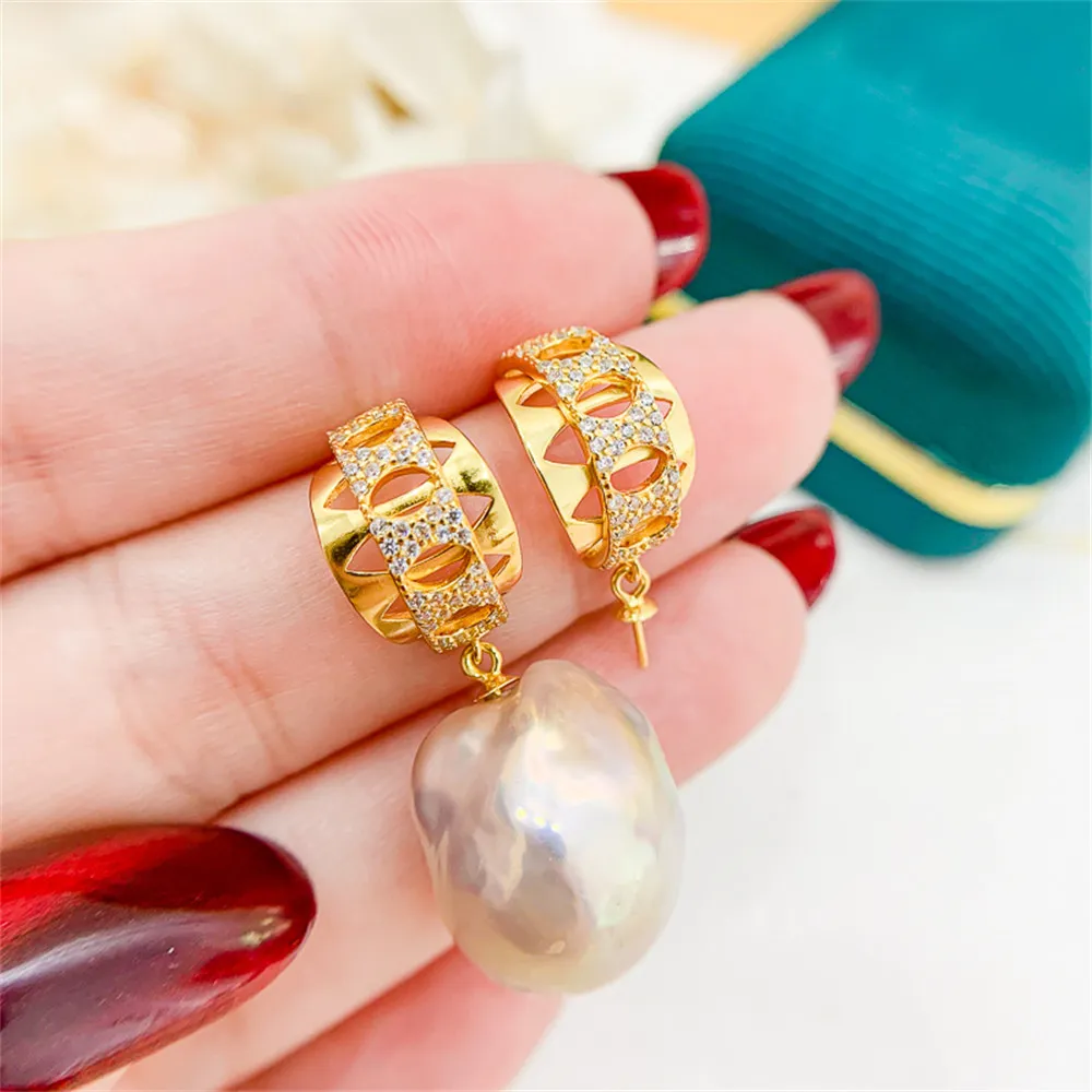 

DIY Pearl Earnail Accessories S925 Sterling Silver Jewelry Gold Earrings Women's Empty Fit 10-17mm Beads