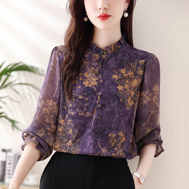 Весенне-летние топы с цветочным принтом Новые пуловеры в стиле ретро блузка