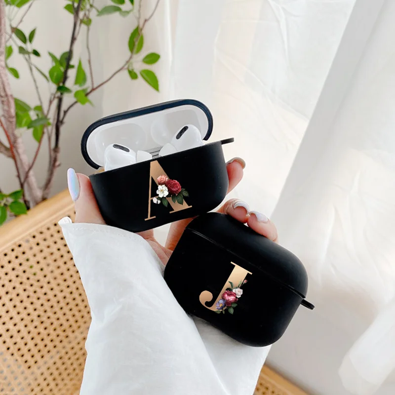 

Cute Floral Gold Initial alphabet Letter AirPods For Airpod Pro Cases Silicon Headphone Earphone Cover For Air Pods Pro Fundas