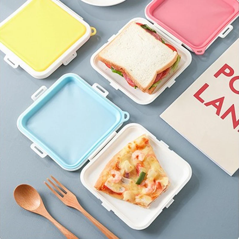 

Portable Sandwich Toast Bento Box Eco-Friendly Lunch Food Container Microwave Dinnerware Reusable Silicone Sandwich Box