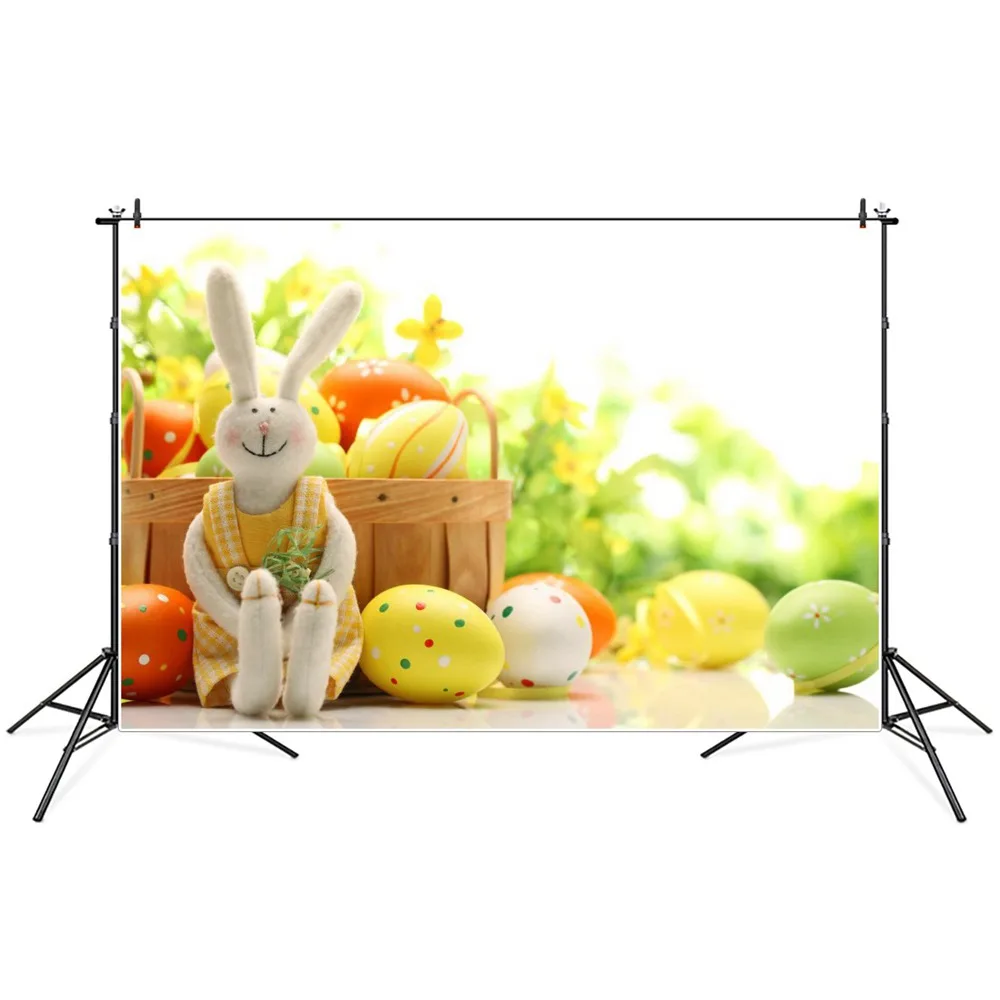 

Easter Photography Backdrops Toy Rabbit Eggs Basket Flowers Custom Baby Spring Party Home Decoration Photo Studio Backgrounds
