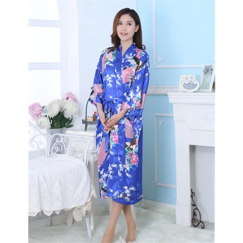 Женское кимоно в японском стиле юката одежда для сна атласная тонкая длинная