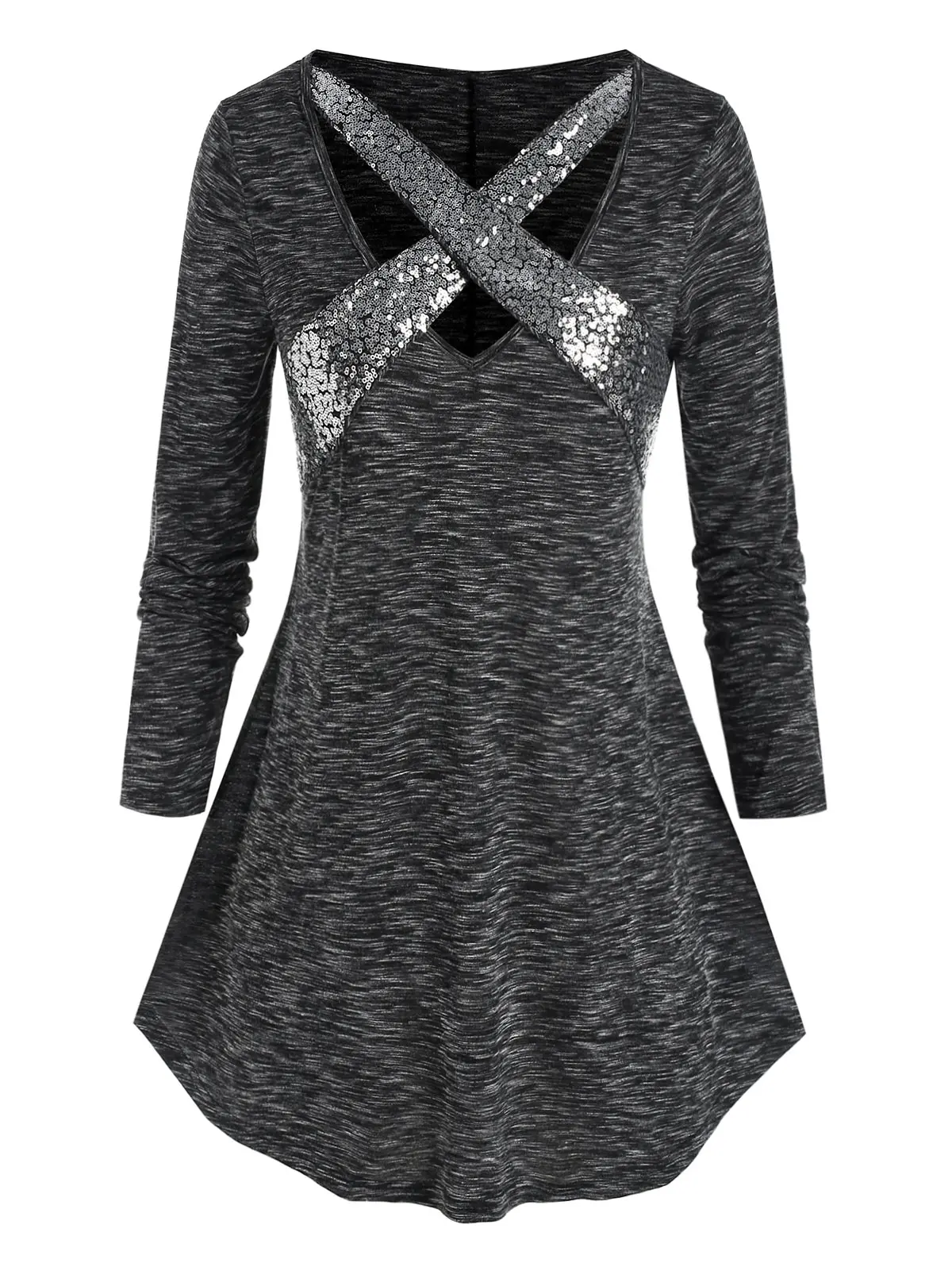 

Женская футболка-туника с блестками, V-образным вырезом и длинным рукавом