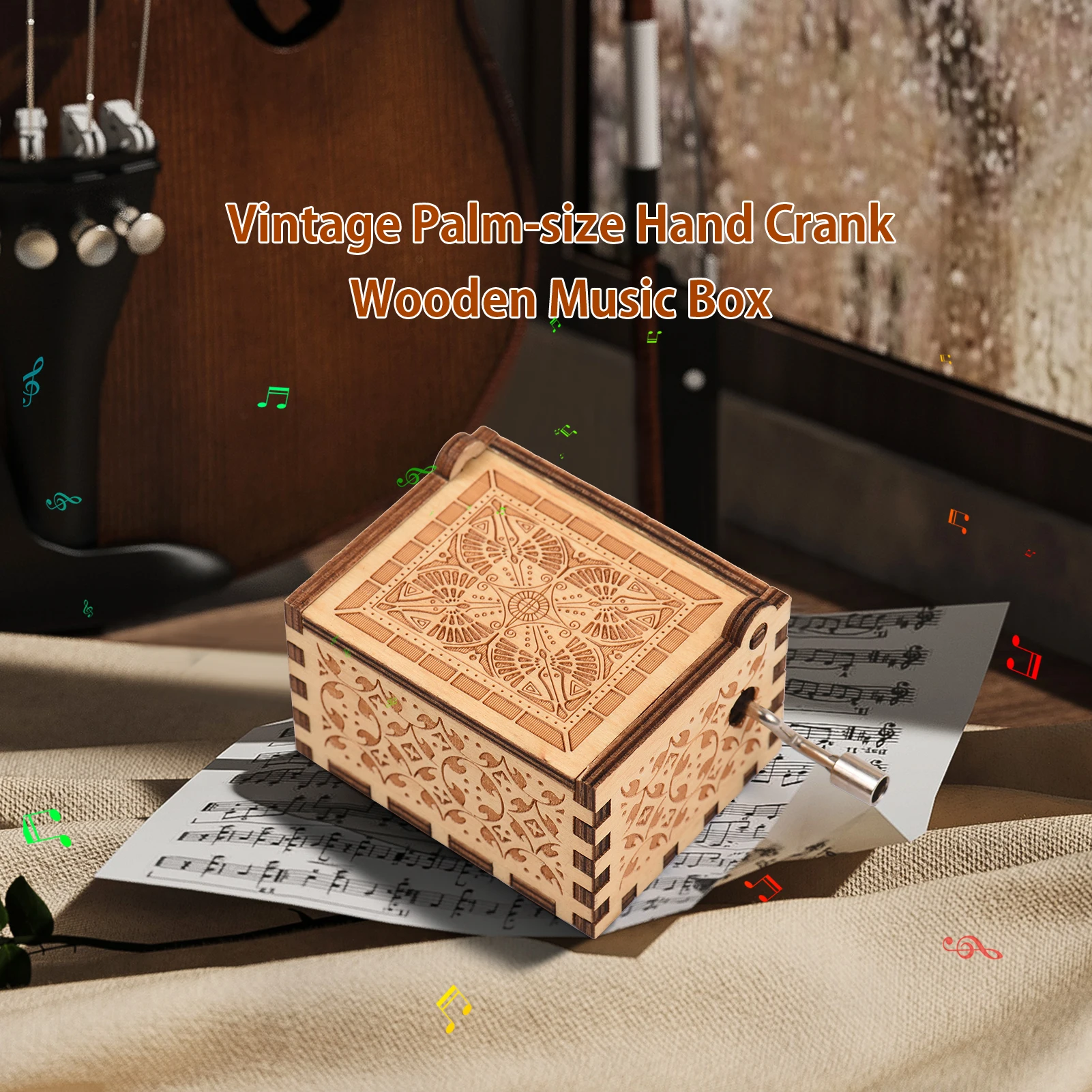 

Vintage Music Box Hand Crank Wood Case Musicbox with Melody Can't Help Falling in Love for Wife Husband Valentine's Day Birthday