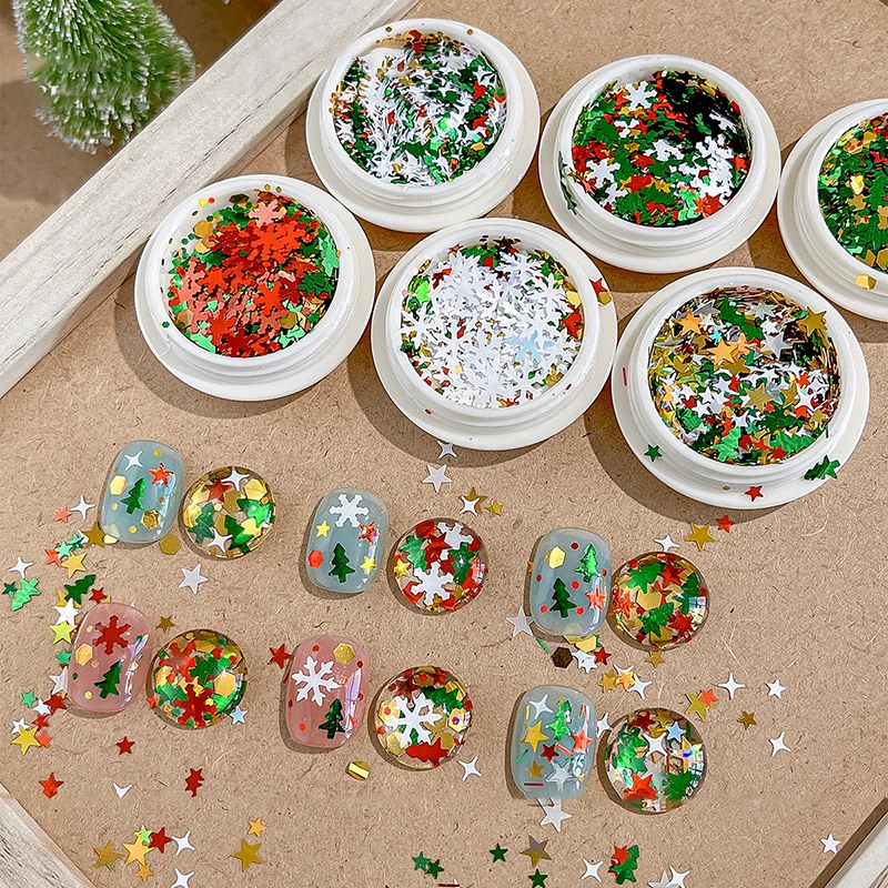 3D рождественские снежинки металлические блестки для ногтей смешанный дизайн