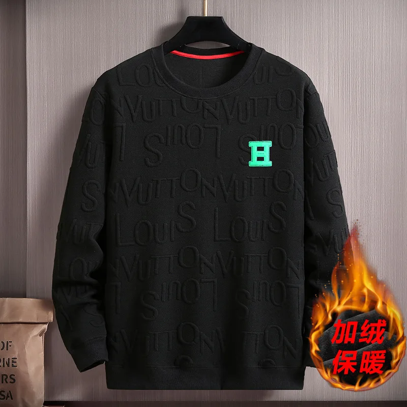 

150KG New Men Plush Thickened Sweater Fattening Loose Casual Round Neck Fat Men's Long Sleeve Sweater Trend Plus Size 10XL 9XL