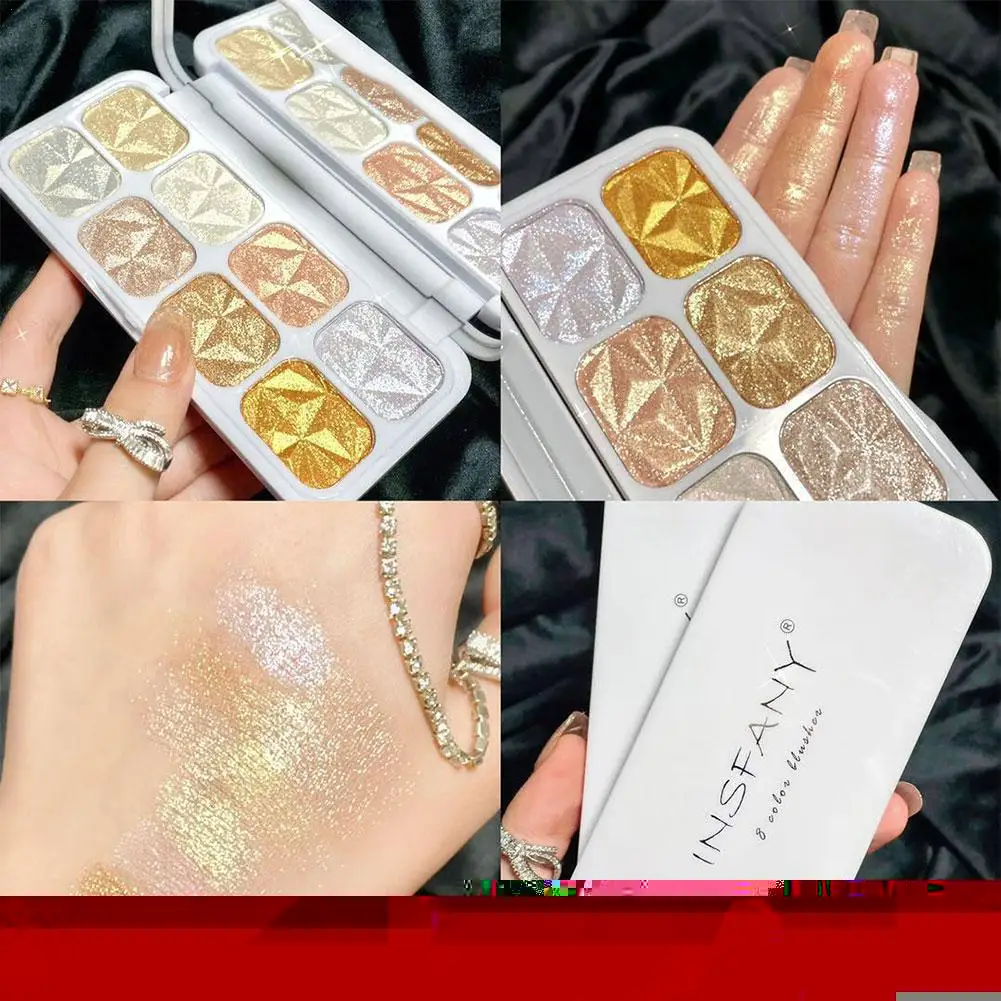 

1pc Glitter Highlighter Face Contour Blush Palette Cosmetics 8 Colors Shimmer Brighten Makeup Powder Highlight Body Illumin I7r3
