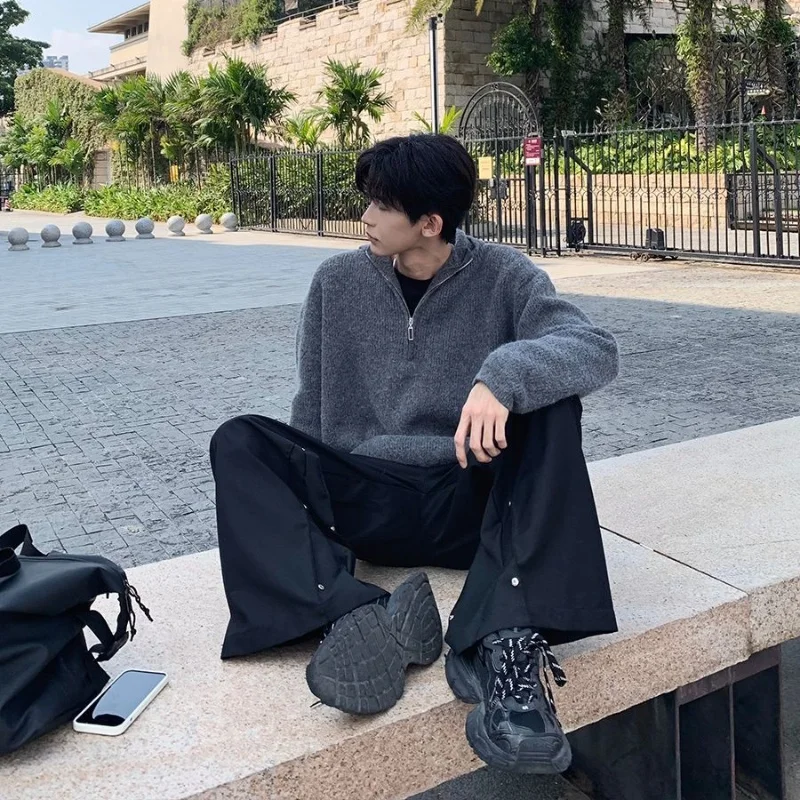 Большие размеры 50 00 кг Свободный свитер с капюшоном на молнии Мужская одежда