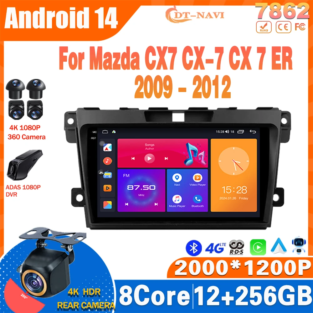 Автомобильный радиоприемник Android 14 для Mazda CX7 CX-7 CX 7 ER 2009-2012 мультимедийный