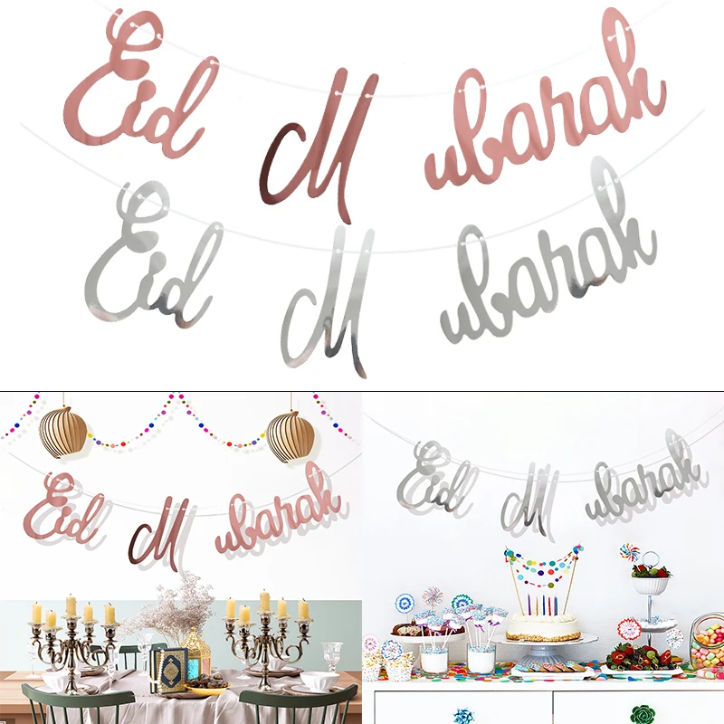 

Glitter Rose Gold Silver Eid Mubarak Paper Banner Letter Bunting Garland Ramadan Kareem Decoration Muslim Islamic Party Supplies