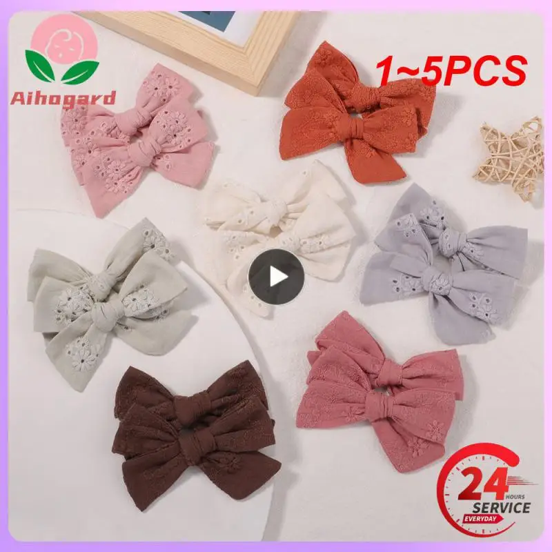 

1~5PCS Solid Cotton Hair Bows For Cute Baby Girls Hair Clips Handmade Hairpin Boutique Barrette Headwear Kids Hair Accessories