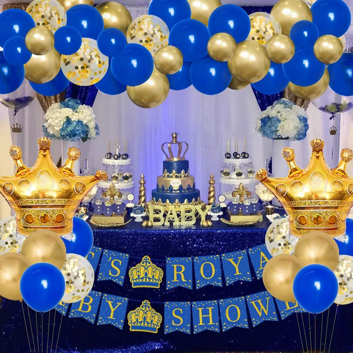 Золотой синий Королевский принц Cheereveal украшения для детского праздника это