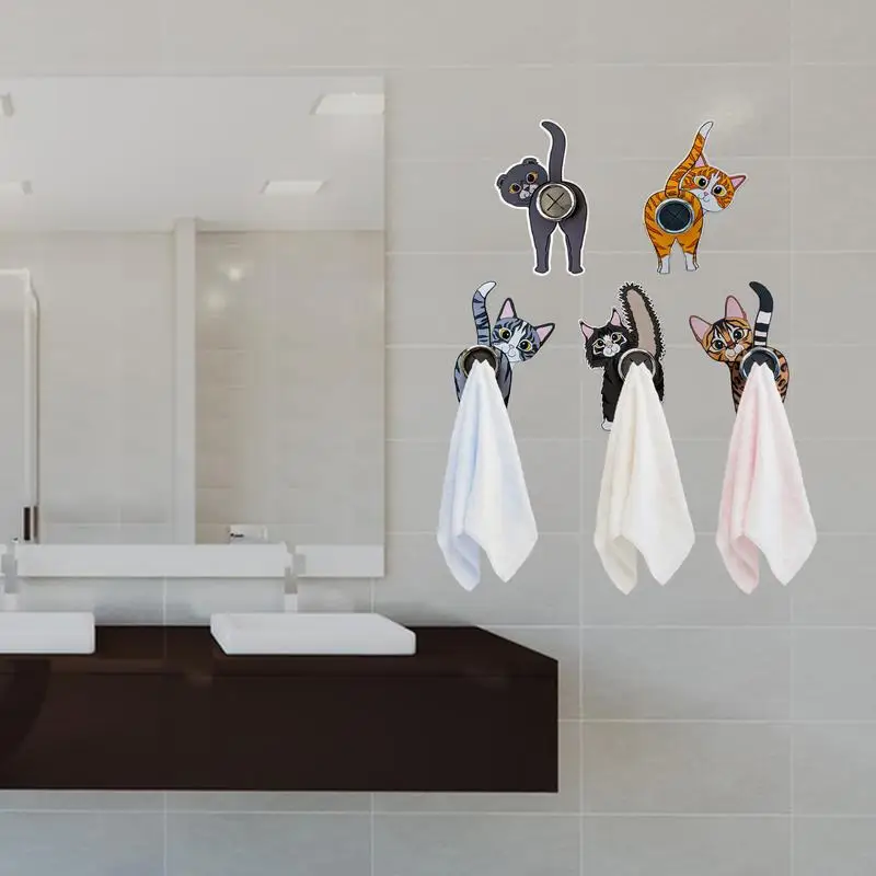 Настенные крючки с кошкой и ягодицами клейкие держатели для чайных полотенец