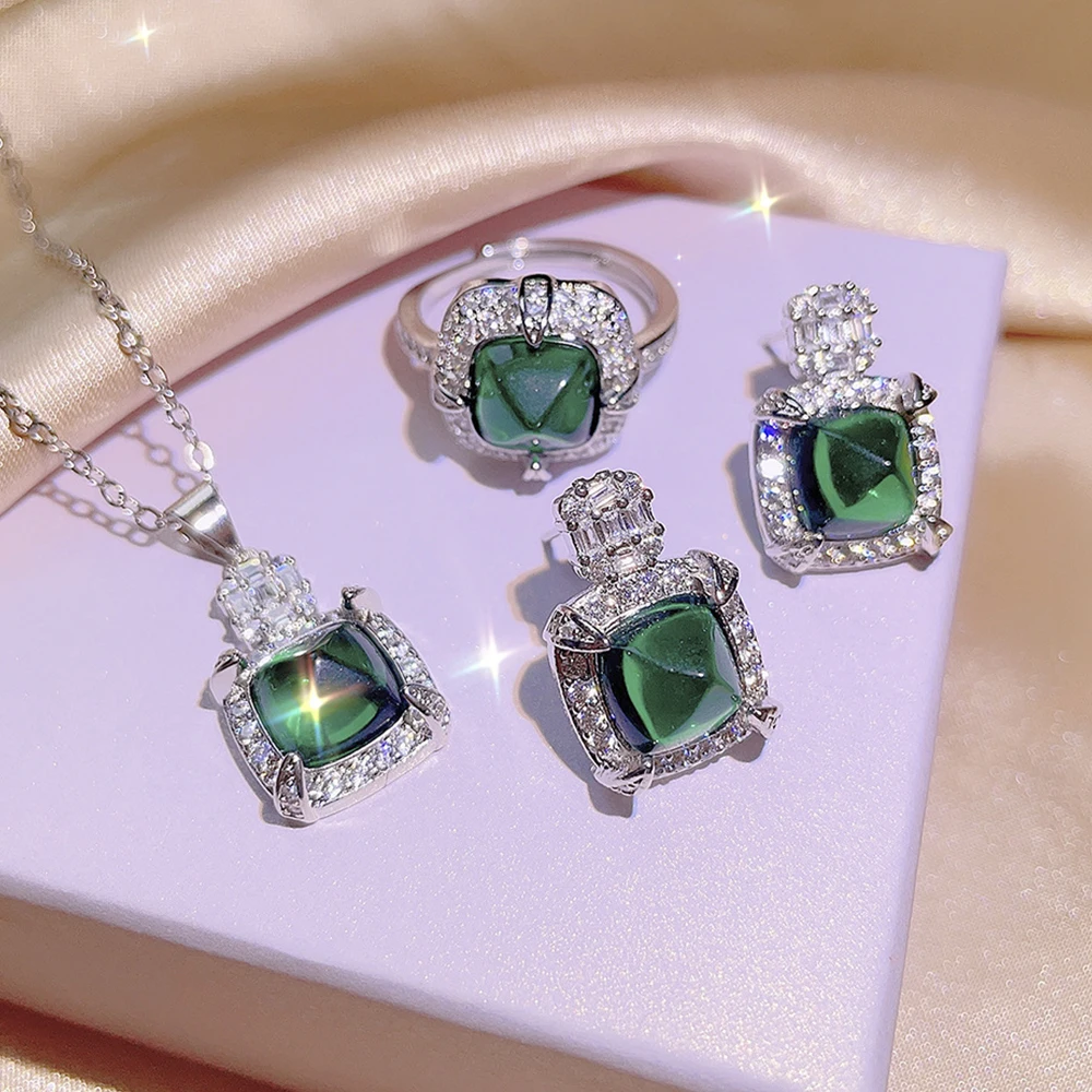 

WPB Advanced Women Jewelry Set Sugar Tower Emerald Set Shiny Female Luxury Jewelry Bright Zircon Design Girl Gift Party New