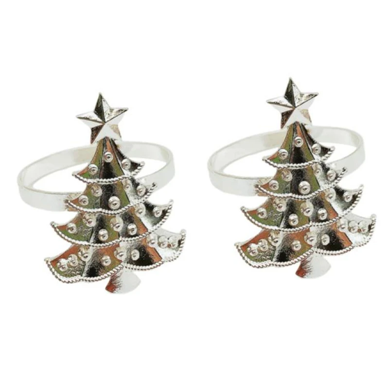 

12Pcs Silver Christmas Tree Wedding Home Xmas Party Table Decor Towel Buckle Napkin Ring Holder Table Decoration