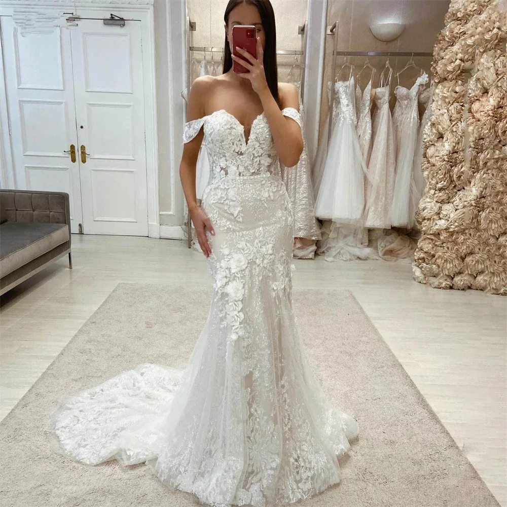 

Roseca Ye Elegant Lace Mermaid Bridal Gowns Shiny Appliques Off The Shoulder Trumpet Wedding Dresses For Brides 2023 Robes De