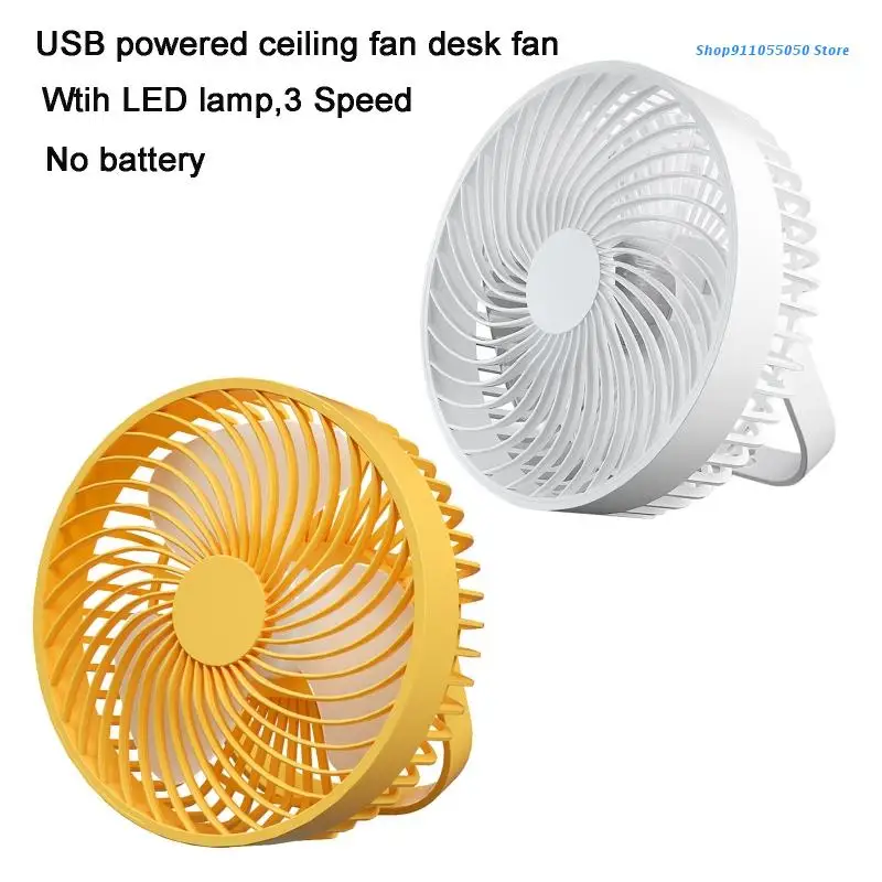 

C5AB 6.5'' USB Rechargeable Portable Fan with LED Lamp 3 Speed Settings USB Powered