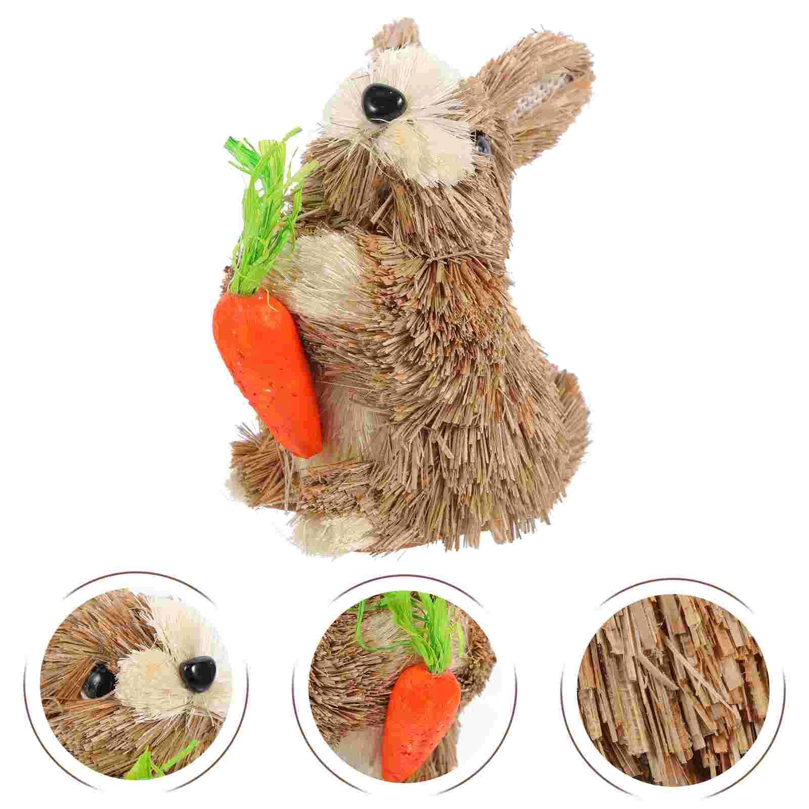 

Bunny Easter Rabbit Statue Figurine Straw Garden Decor Woven Figurines Desktop Decoration Spring Sculpture Ornament Ornaments