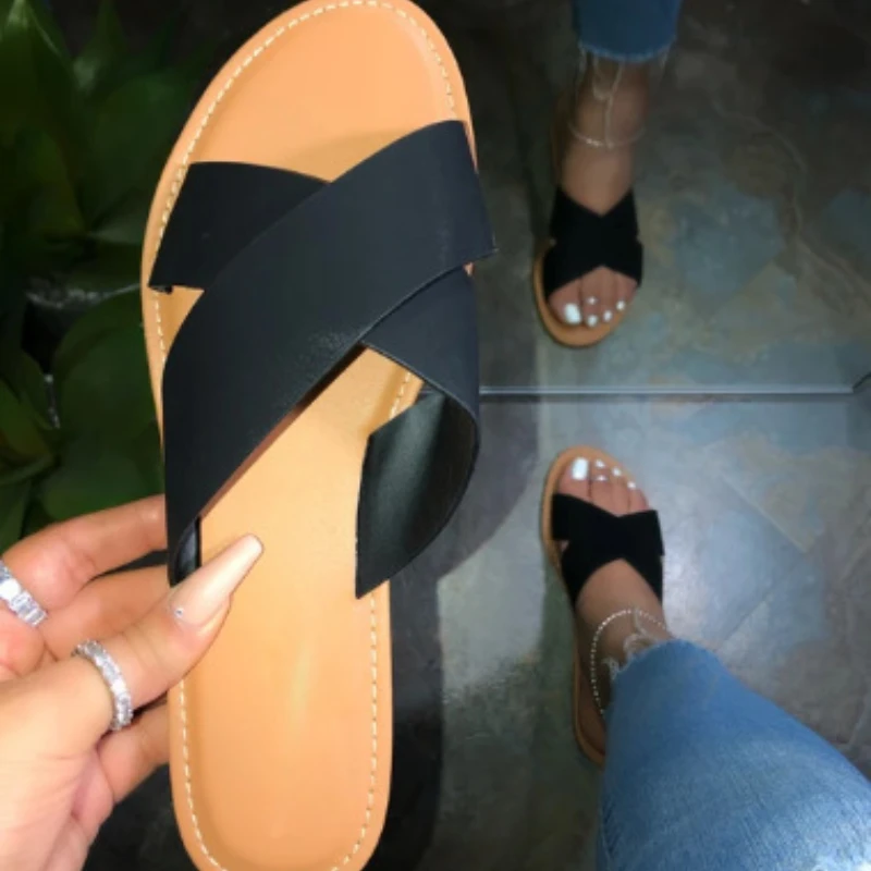 

Women Sandals Outside Beach Summer Slides Fashion Summer Beach Shoes Brand Flat Woman Slippers Female Leather Sandals Plus Size