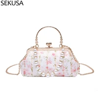 printed flower women day clutch new design soft beading handle party wedding evening bags shoulder chain handbags
