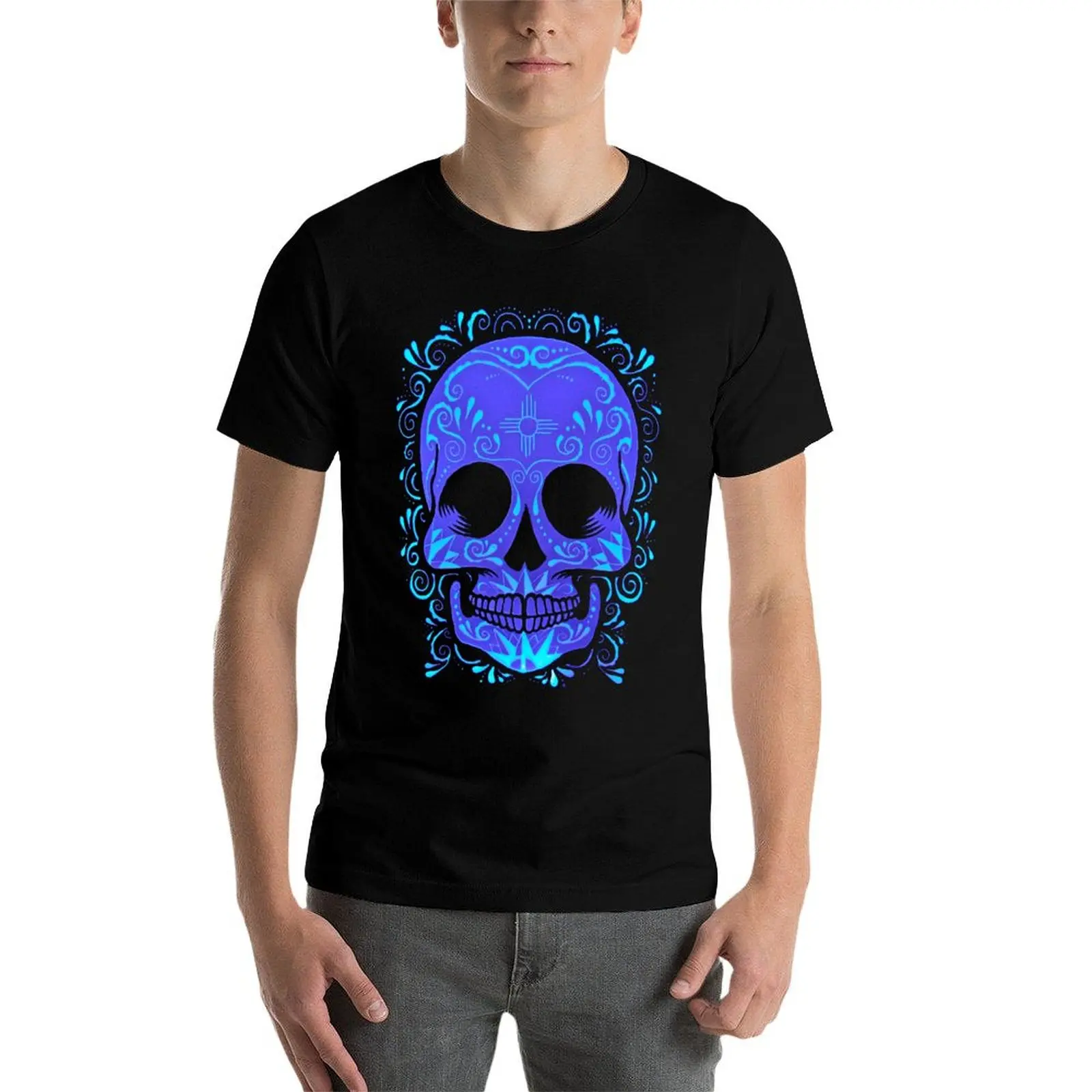 Фото Футболка Zia Sugar Skull (синяя) для повседневной носки, базовая модель с короткими рукавами №4