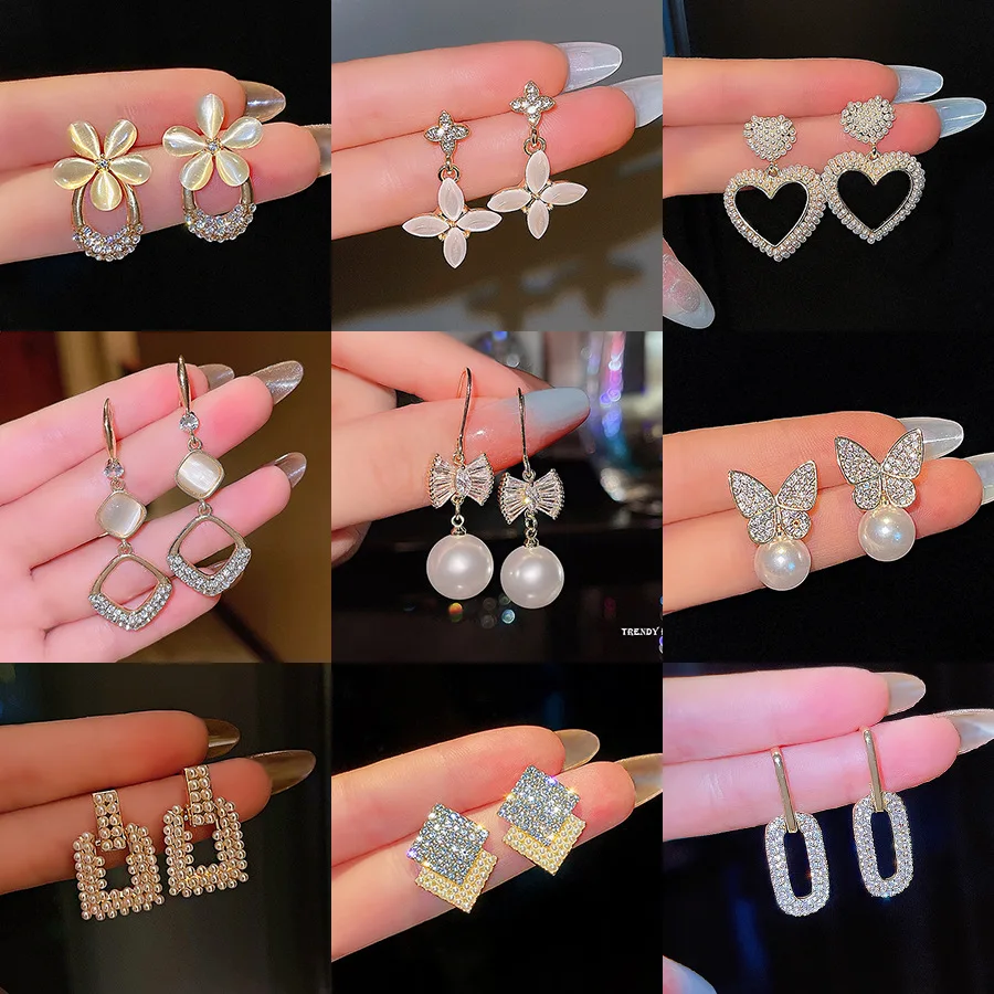 

VSnow Ins Style Heart Geometric Flower Dangle Earring for Women Butterfly Pearl Opals Bowknot Rhinestone Party Earring Jewelry