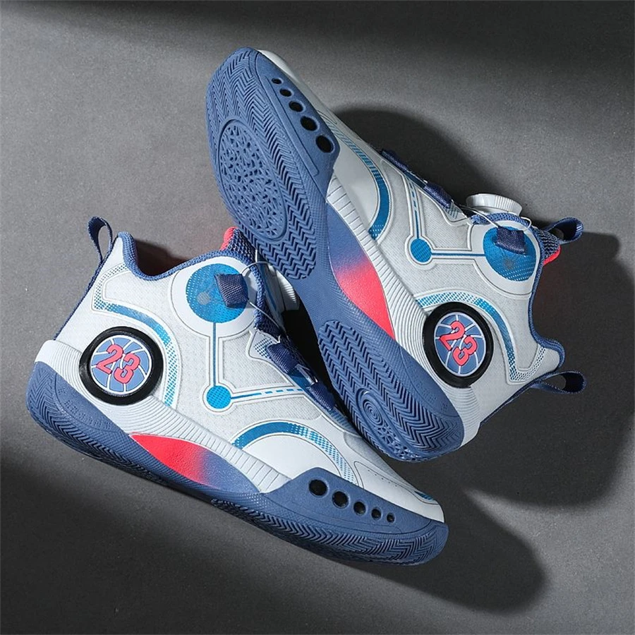 New Kids Basketball Shoes Leather Phantom 3 Rotated Button Boys Sneakers Mesh breathable Non-Slip Children Trainer Sport Shoes