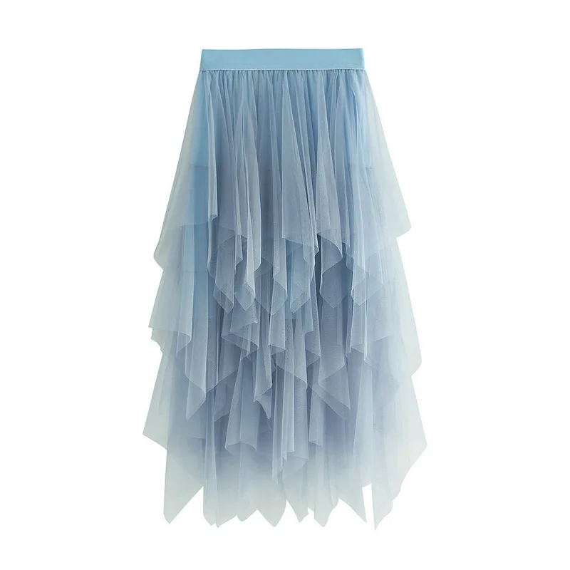 

Spring Irregular Mesh Half-length Women's Mid-length Yarn Skirt High Waist Versatile Slim Skirt Princess Skirt Jupe Longue Femme