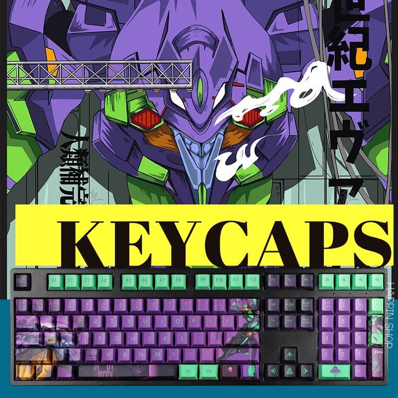 EVANGELION-01 Asli Anime Keycaps  Mechanical Key Caps  Low Profile Keycaps  Cherry Profile Keycap Blue Mac Pbt Keycaps Mod