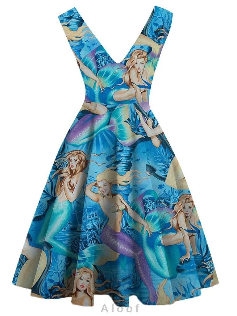 

2022 3D printed summer beach dress women's casual party sleeveless V-neck dress women's fashion dress