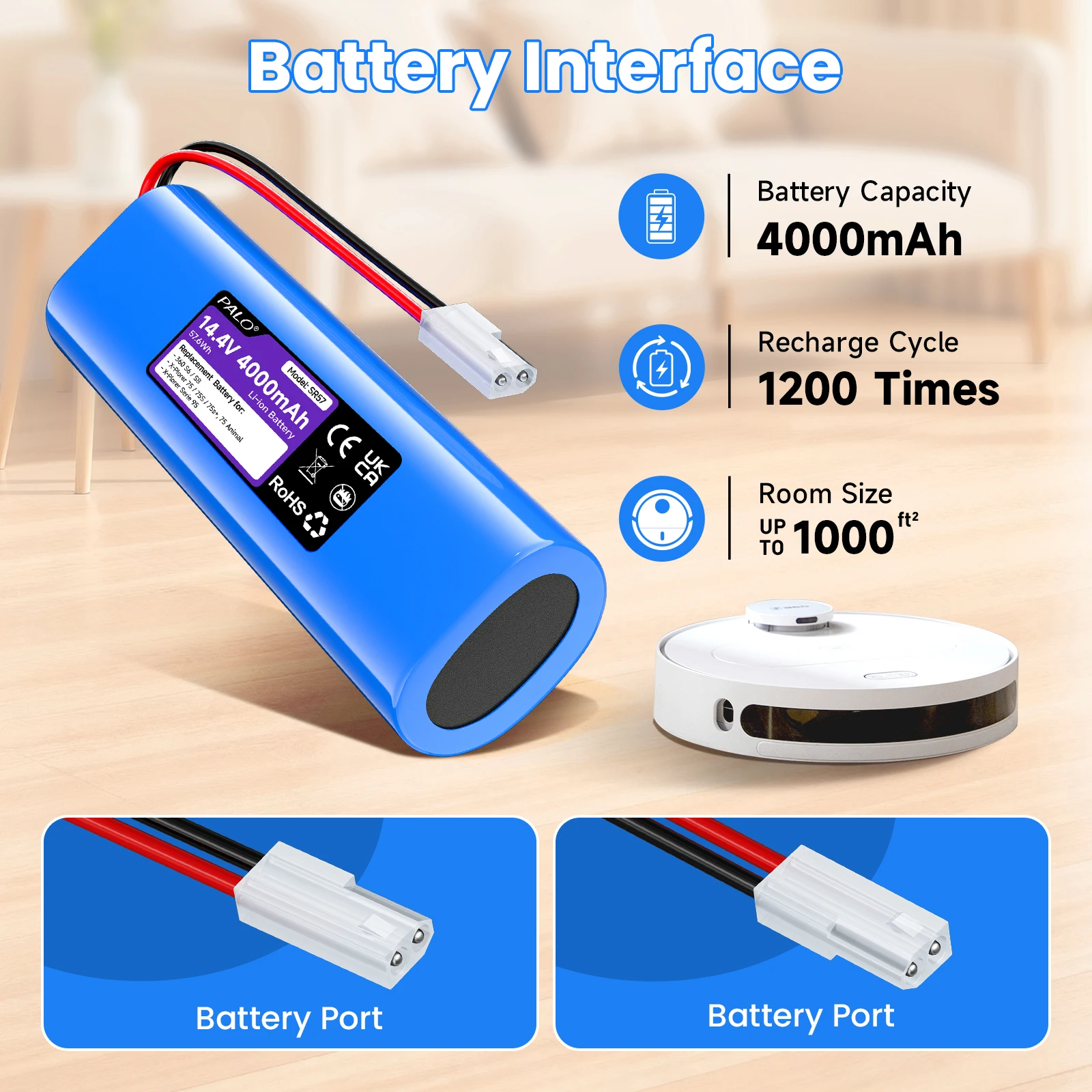 Фото Аккумулятор 14.4V 4000mAh для роботов-пылесосов Qihoo 360 S6 S8, X-Plorer 75 Animal 75s X-Plorer 75S+, Rowenta Serie 95 №4