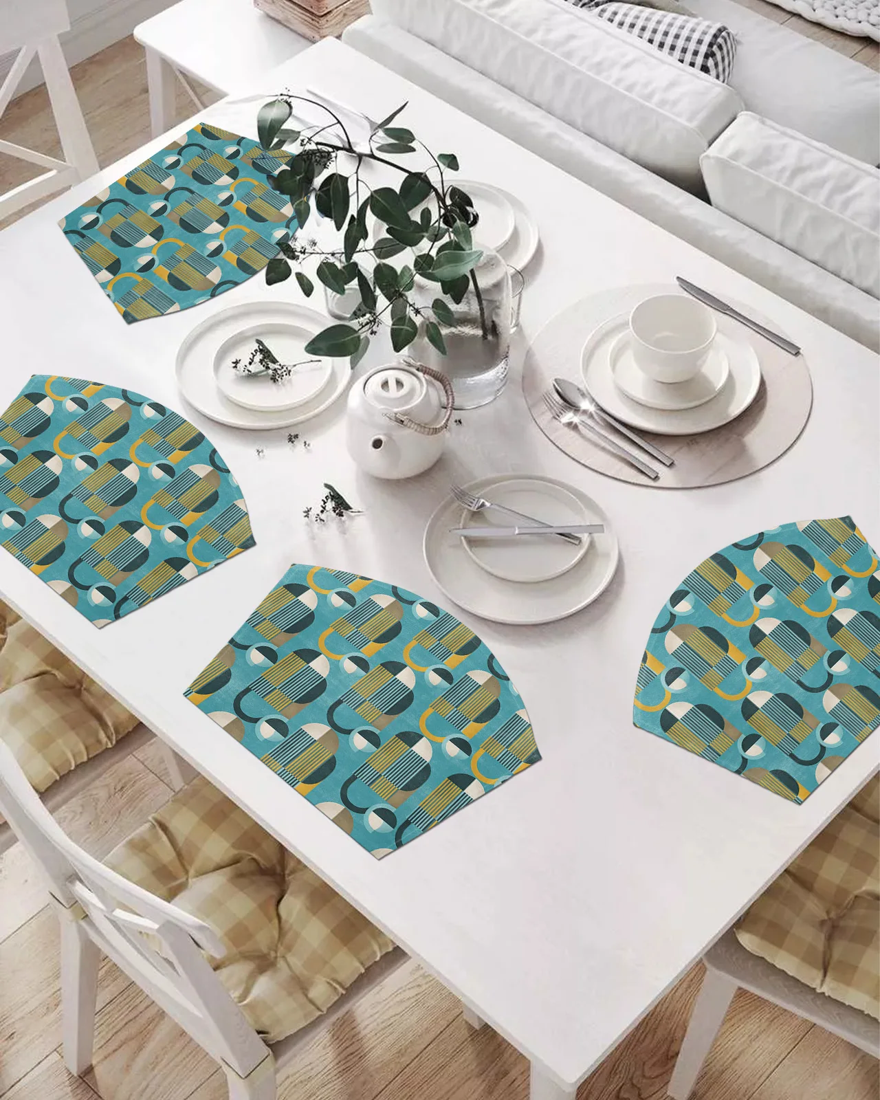 

2/4/6 шт. набор веерообразных подставок, средневековые геометрические абстрактные цвета, коврики для стола, подставка, Рождественский домашн...