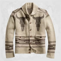 2022 autumn winter mens sweater new jacquard knit sweater jacket lapel button sweater trendy mens designer clothing streetwear
