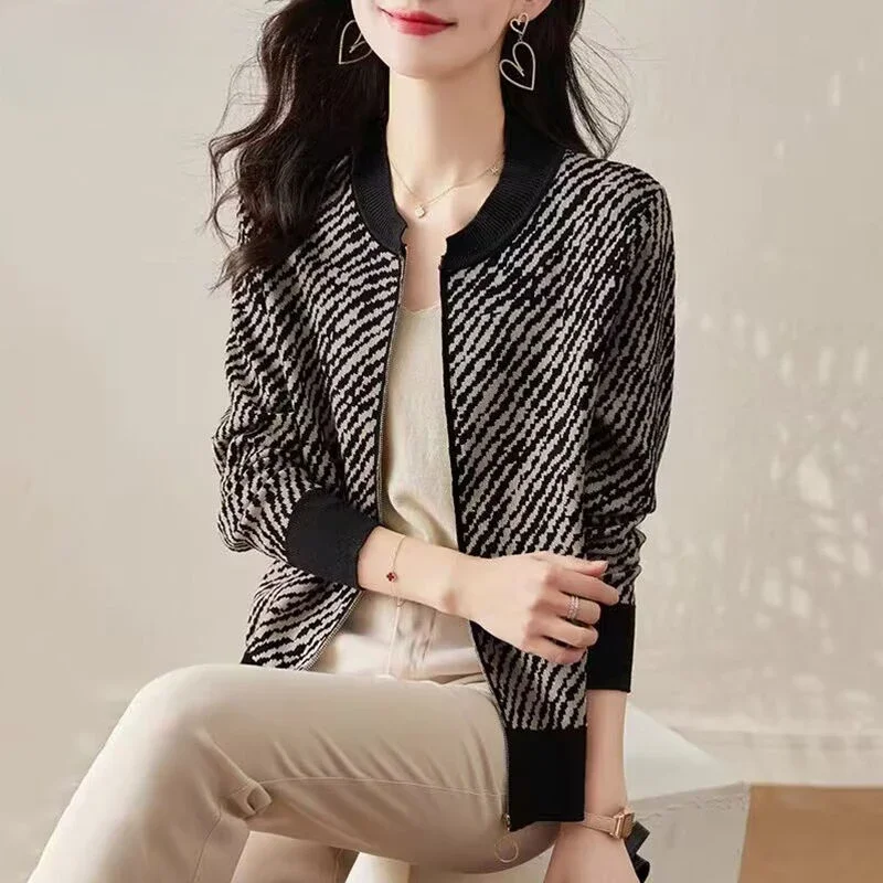 Кардиган для женщин полосатая верхняя одежда свободное пальто вязаный свитер