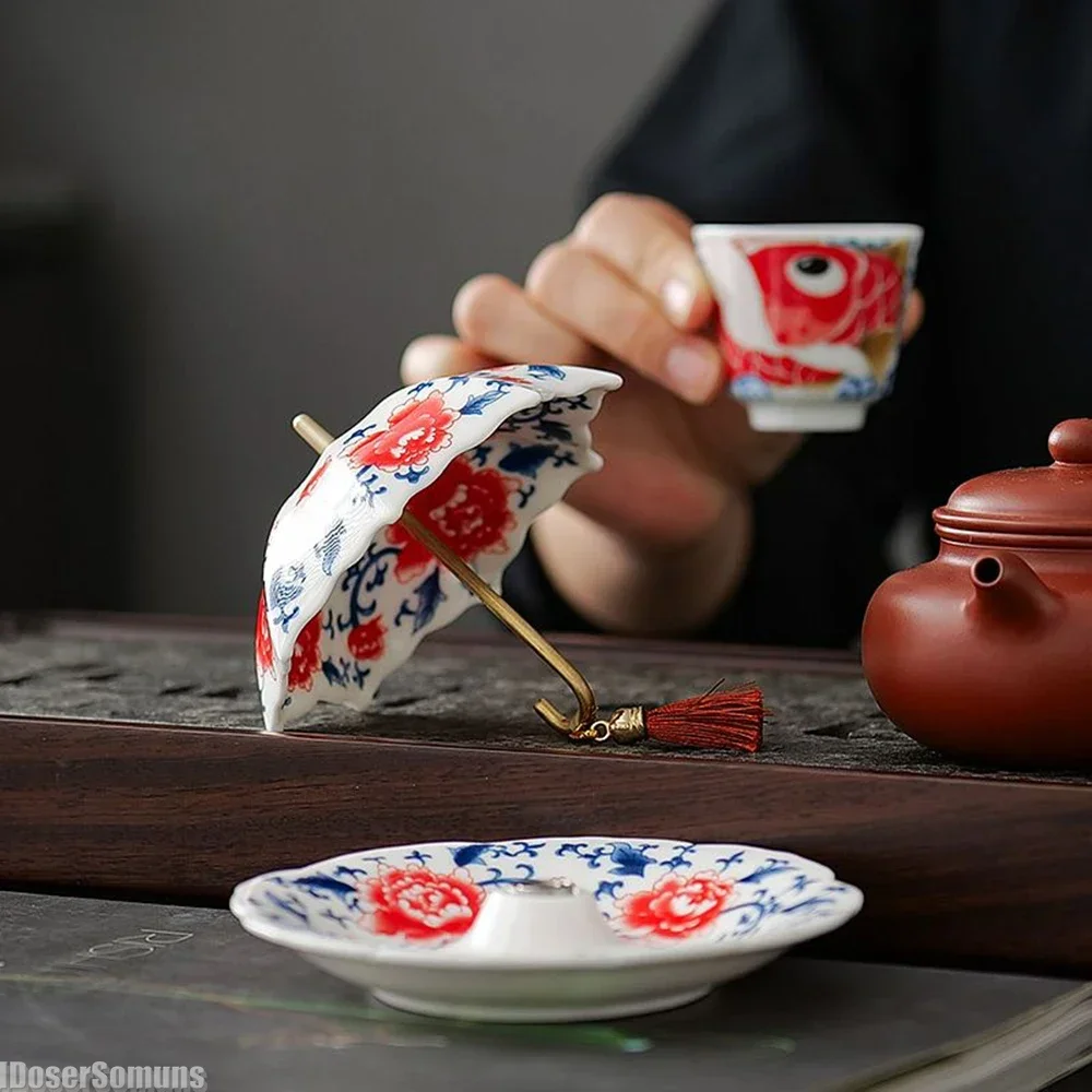 Сине-белые зонтики чайные фильтры керамические украшения для чайной церемонии