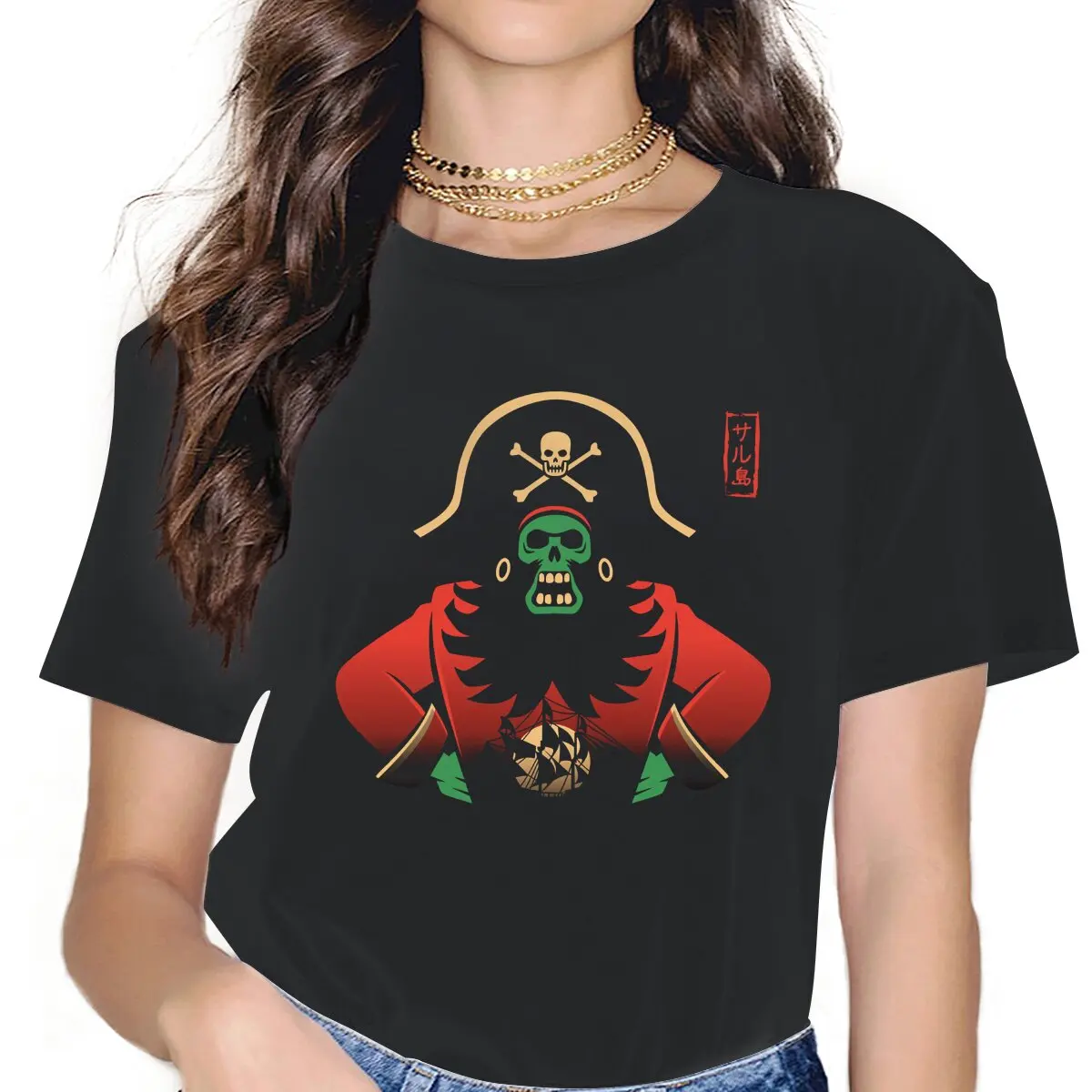 

Pirate Cute Girls Women T-Shirt Monkey Island Game LeChuck Elaine Guybrush 5XL Blusas Harajuku Casual Vintage Oversized Tops
