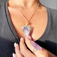 quartz natural stone rope wrap necklace amethysts crystals pendantspink crystal necklace for women healing jewelry wholesale