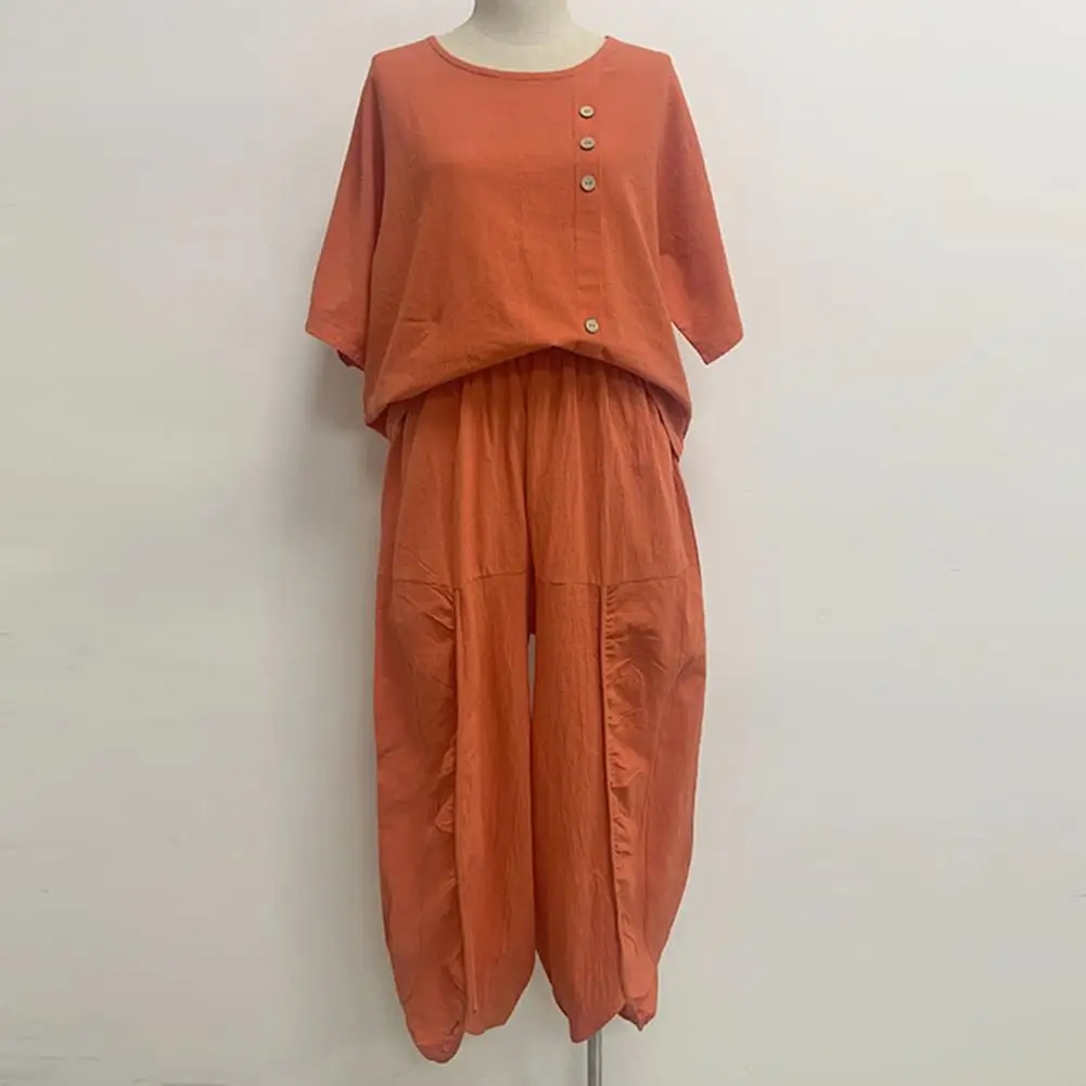 

Buttons Temperament Loose-fitting Patchwork T-shirt Pants for Party